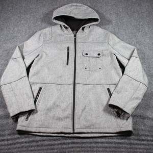 BKE Sport Jacket Mens XL Gray Hooded Softshell Fleece Lined Zip